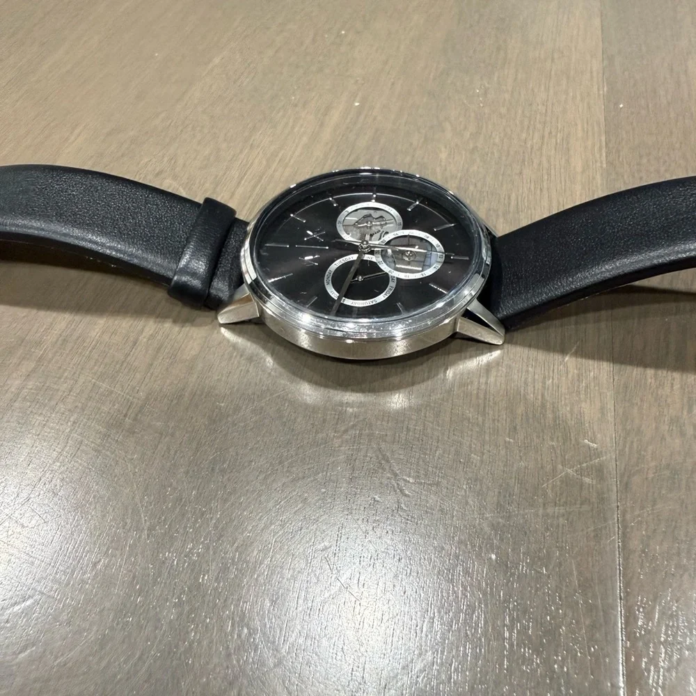 Armani Exchange NEW Cayde Chronograph Black Dial Black Leather Strap Watch